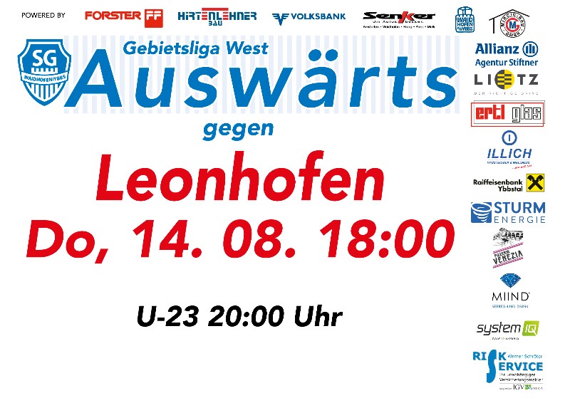 1. Meisterschaftsspiel der Herbstsaison 2025 AUSWÄRTS gegen Leonhofen am DO 14.08.2025